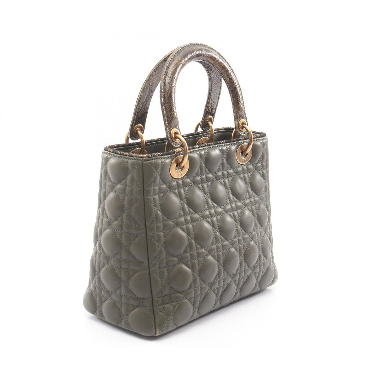 Dior Handbag Lady Dior Khaki Leather Exotic Cles The Lady Dior Cannage 2-Way